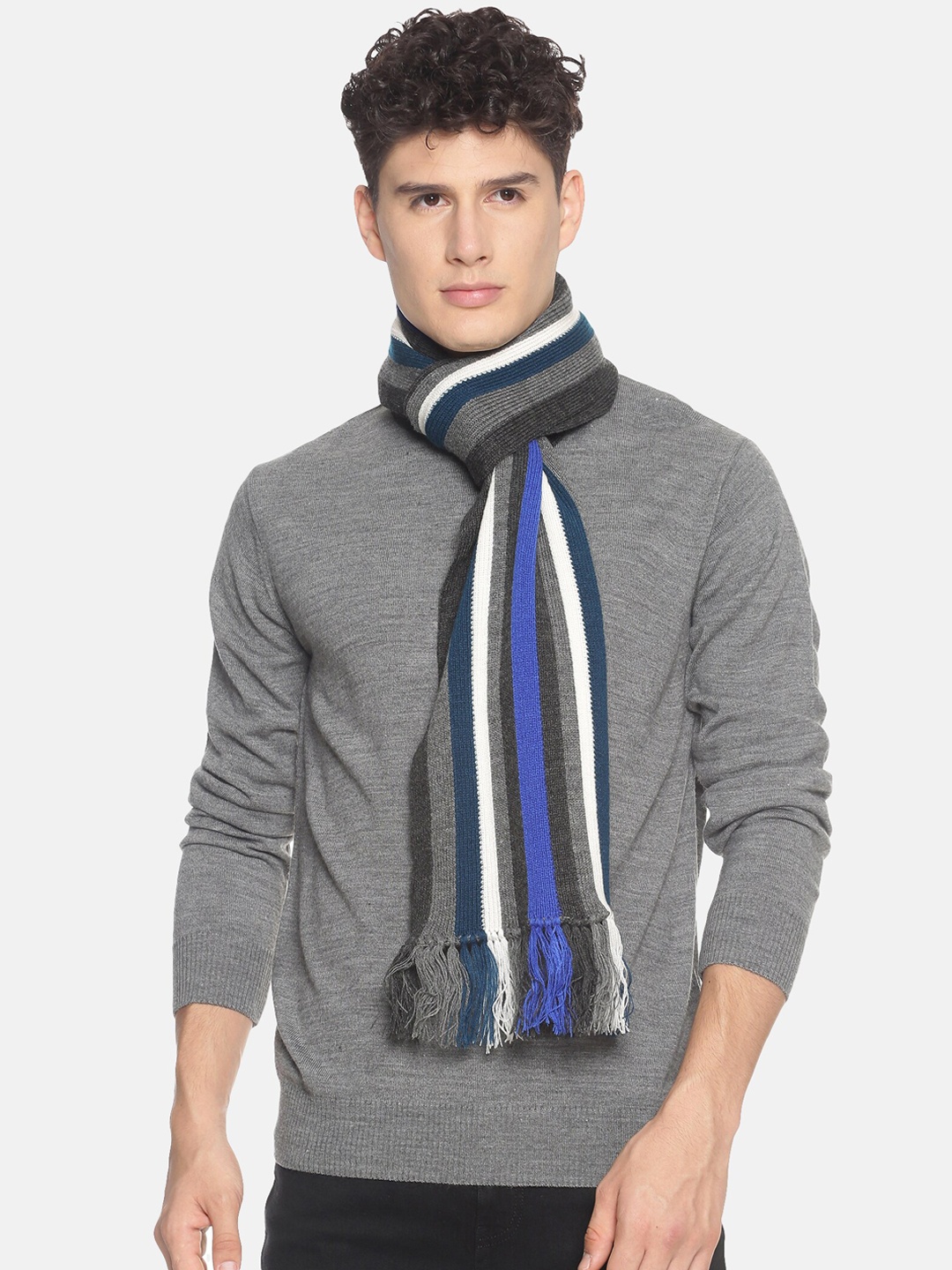 513 Men Beige & Red Woven Design Mufflers, Charcoal