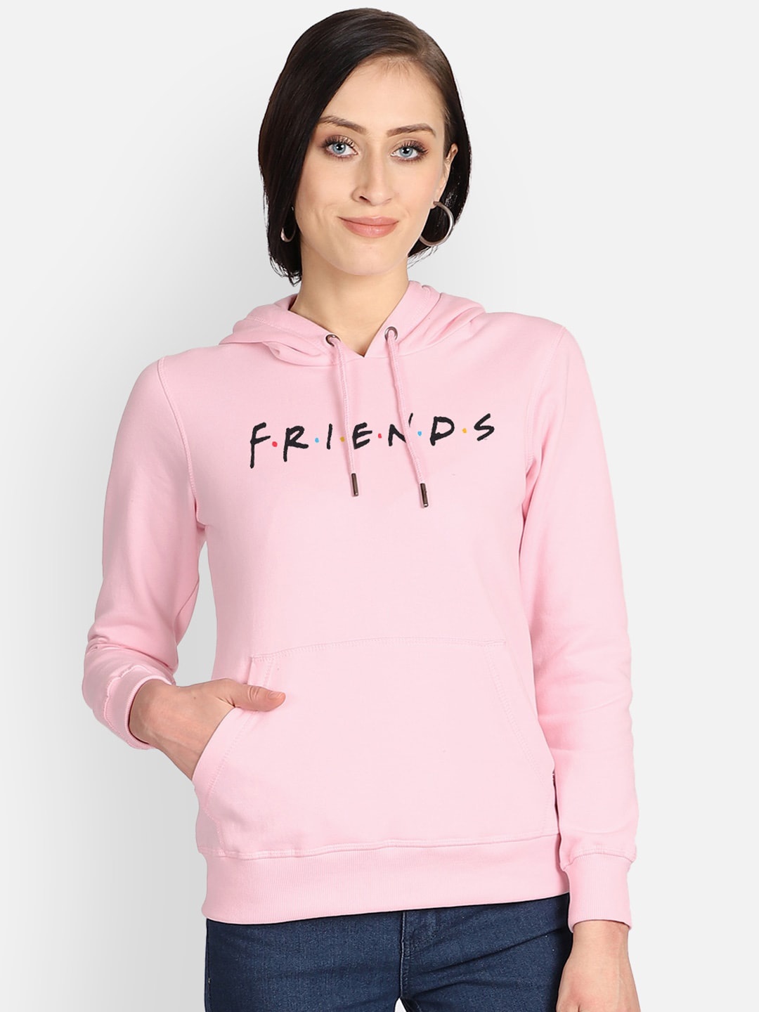 Free Authority Friends Print Pink Hoodie For Women