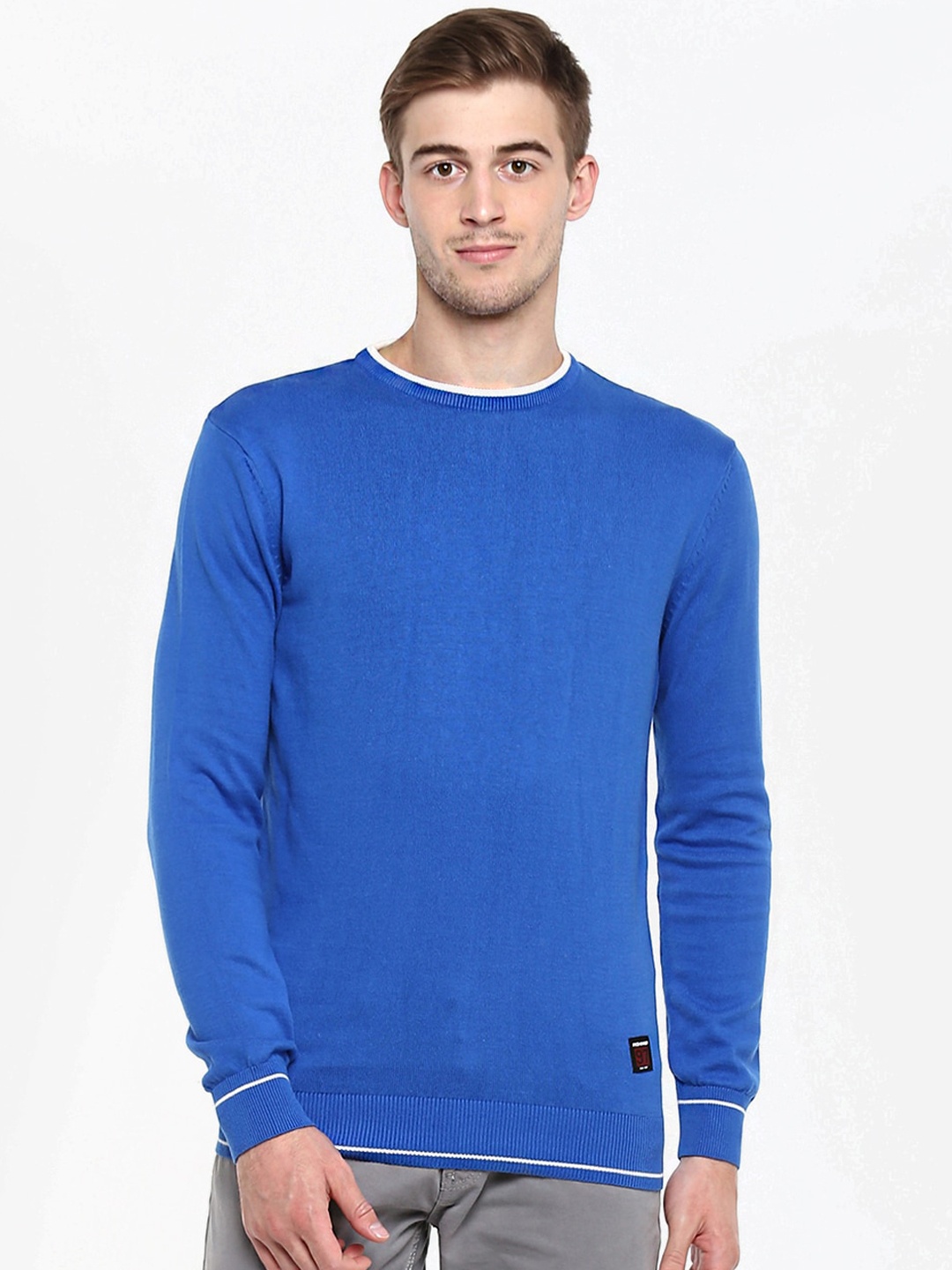

Red Chief Men Blue Solid Pullover Sweater