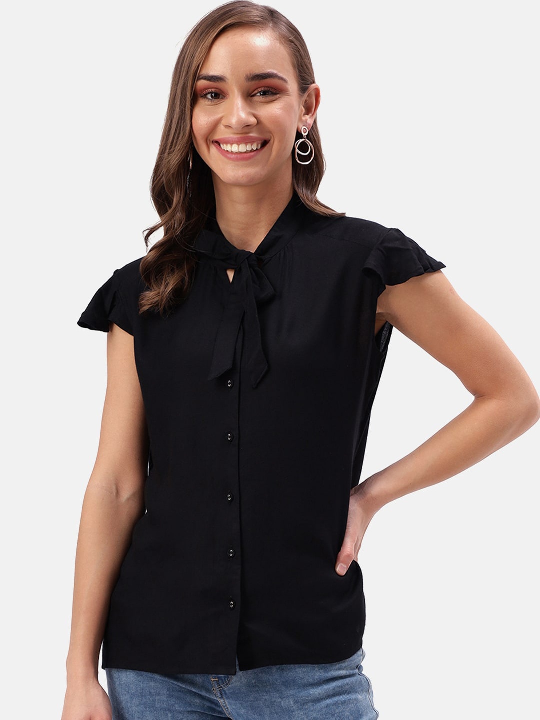 

Saaki Women Black Solid Shirt Style Top