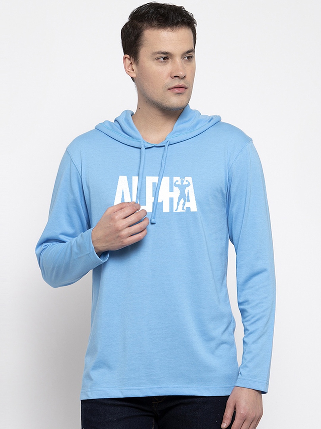 

Friskers Men Turquoise Blue Printed Hood T-shirt