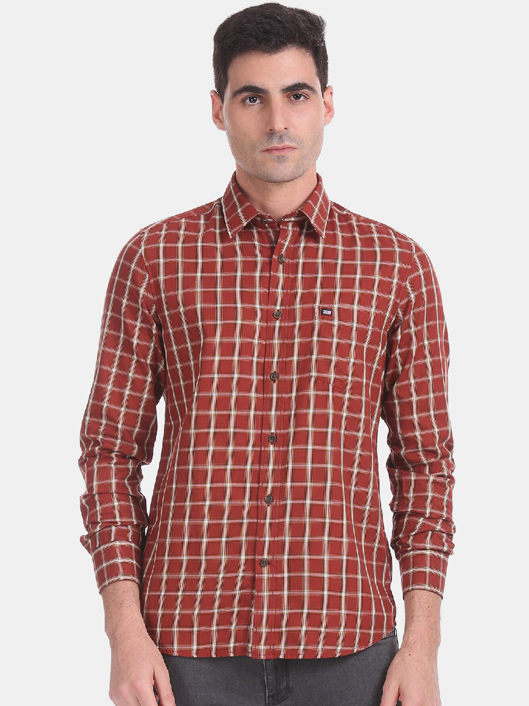 

Arrow Sport Men Red Slim Fit Opaque Checked Cotton Casual Shirt