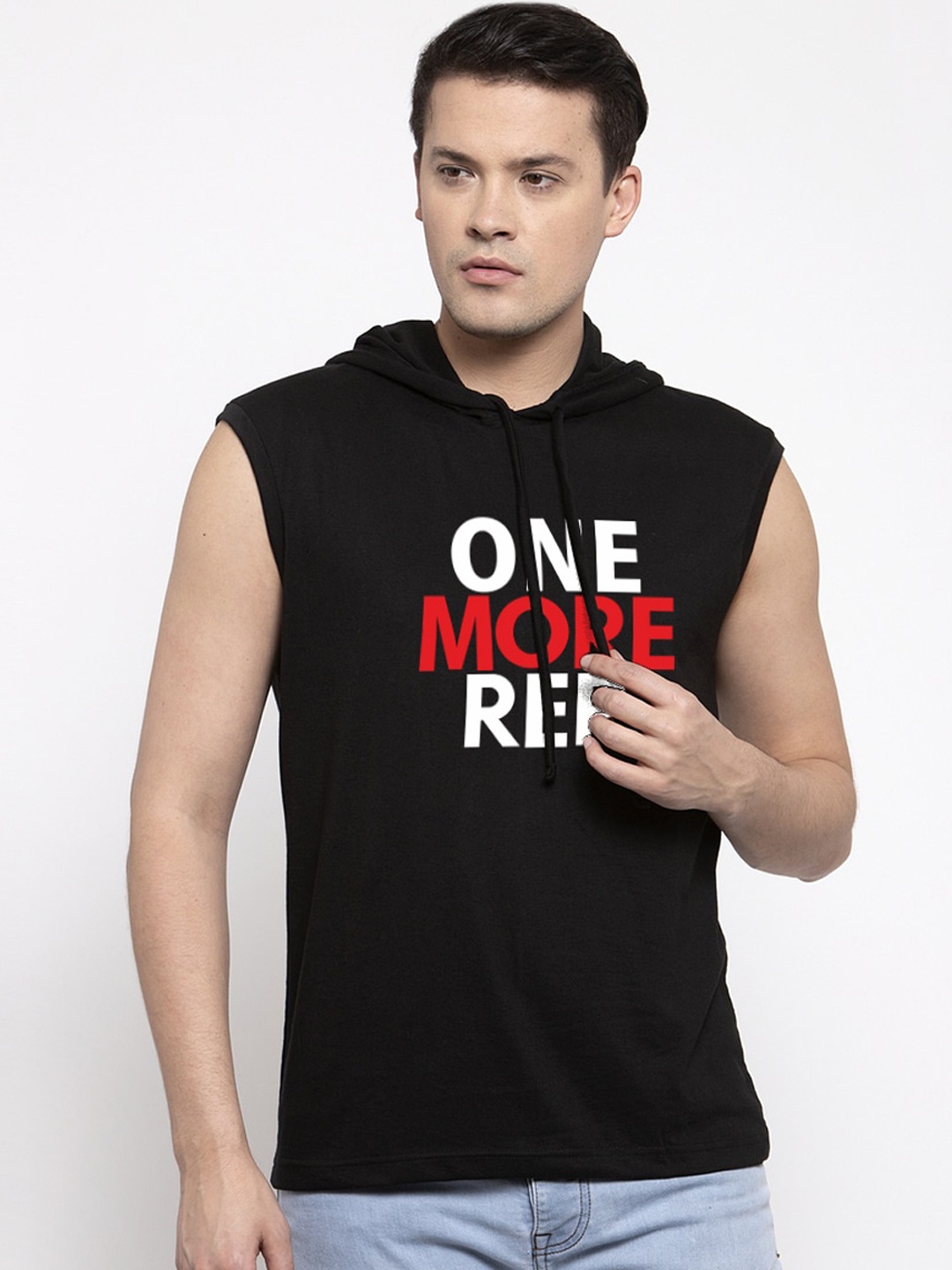 

Friskers Men Black Printed Hood T-shirt