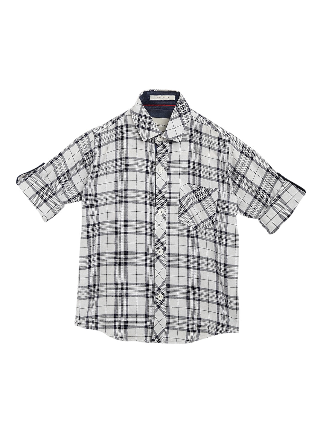 

Aj DEZInES Boys White & Black Regular Fit Checked Casual Shirt