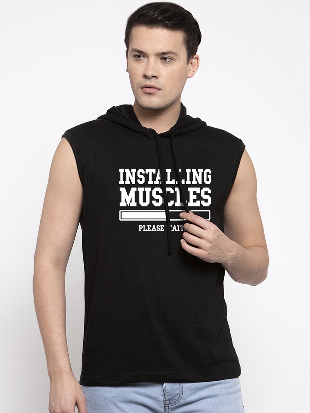 

Friskers Men Black Printed Hood T-shirt