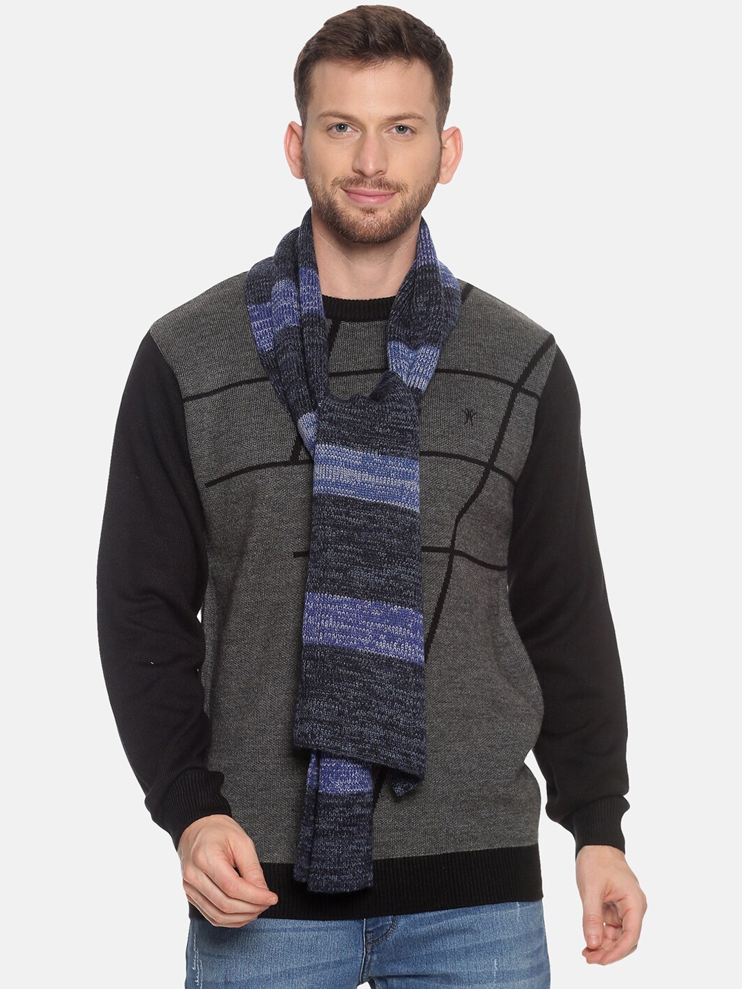 

513 Men Blue Colourblocked Muffler