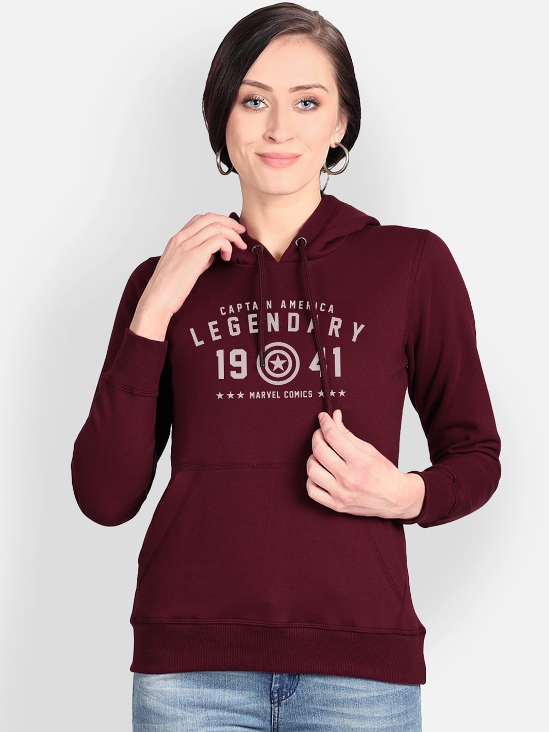 

Free Authority Captain America Print Maroon Hoodie for Women