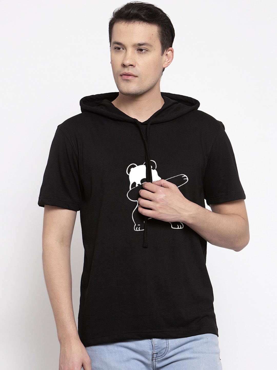 

Friskers Men Black Printed Hood T-shirt