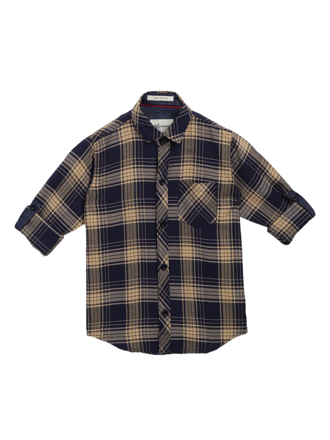 

Aj DEZInES Boys Yellow & Navy Blue Regular Fit Checked Casual Shirt
