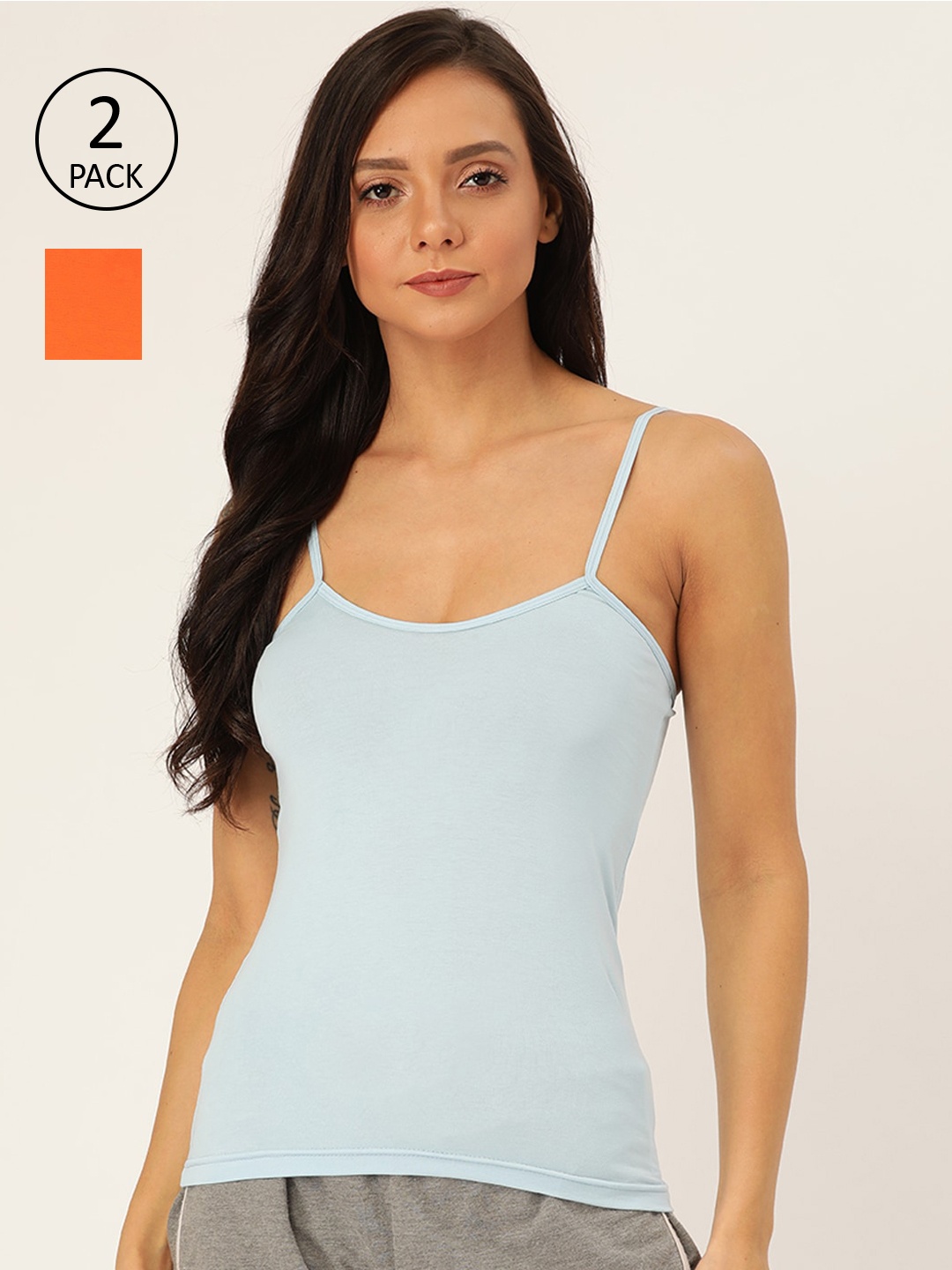 Lady Lyka Women Pack Of Two Solid Camisoles, Blue