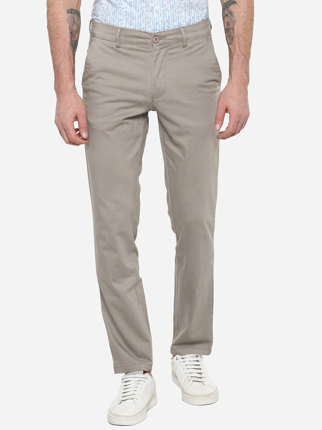 

Red Chief Men Beige Solid Regular Trousers