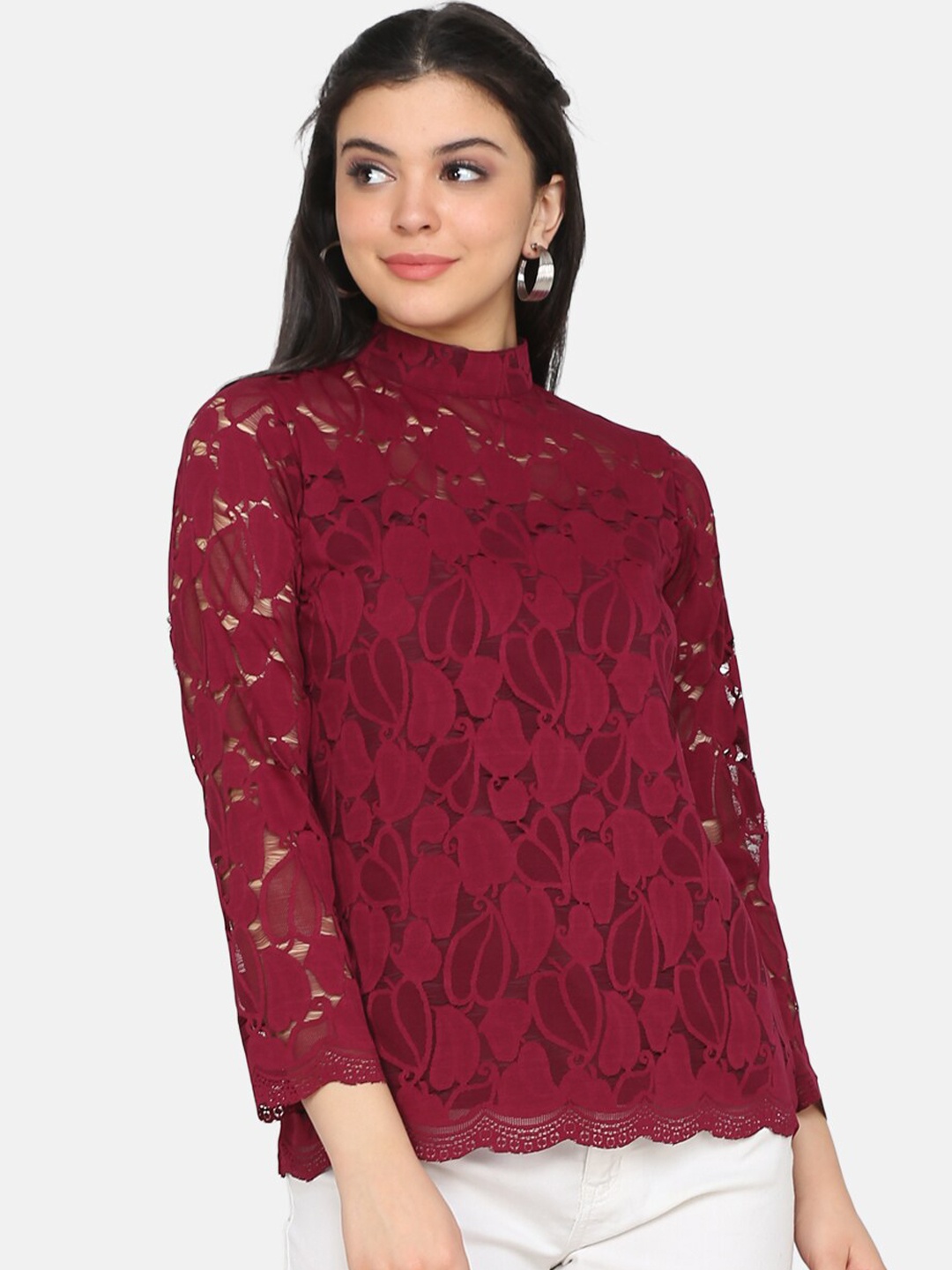 

Eavan Women Burgundy Self Design Top
