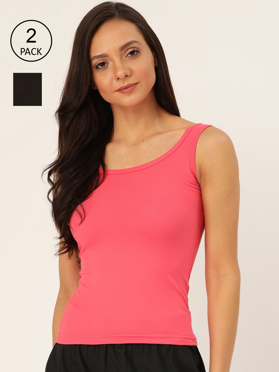 

Lady Lyka Women Pack Of 2 Solid Tank Top Camisoles, Pink