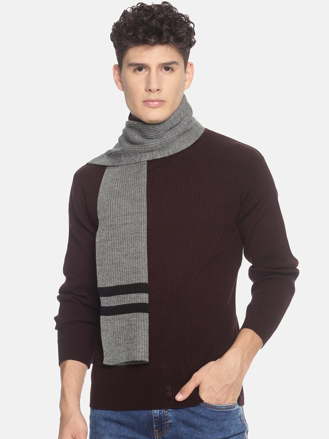 

513 Men Grey Ribbed Muffler