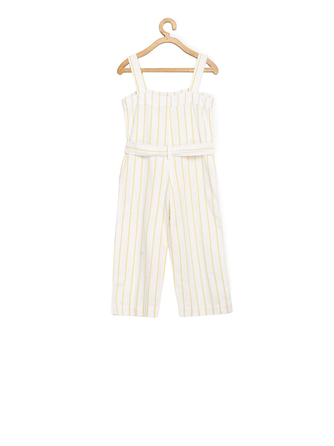

KIDKLO Girls White & Yellow Striped Organic CottonBasic Jumpsuit