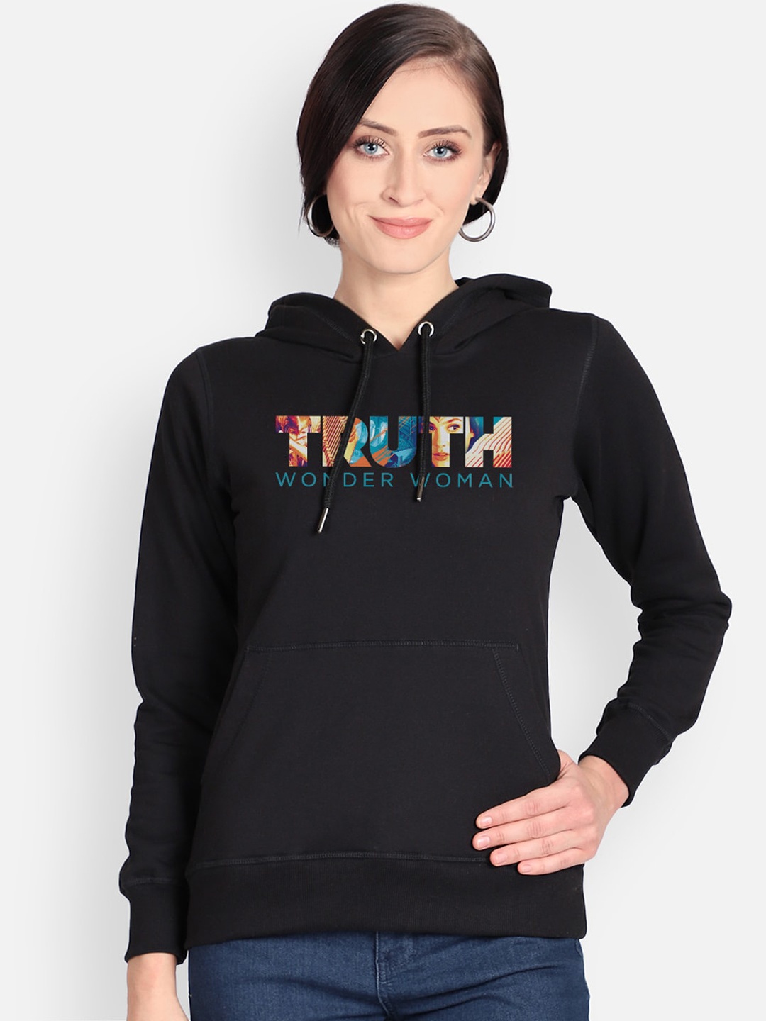 

Free Authority Women Black Wonder Woman Printed Hooded Sweatshirt
