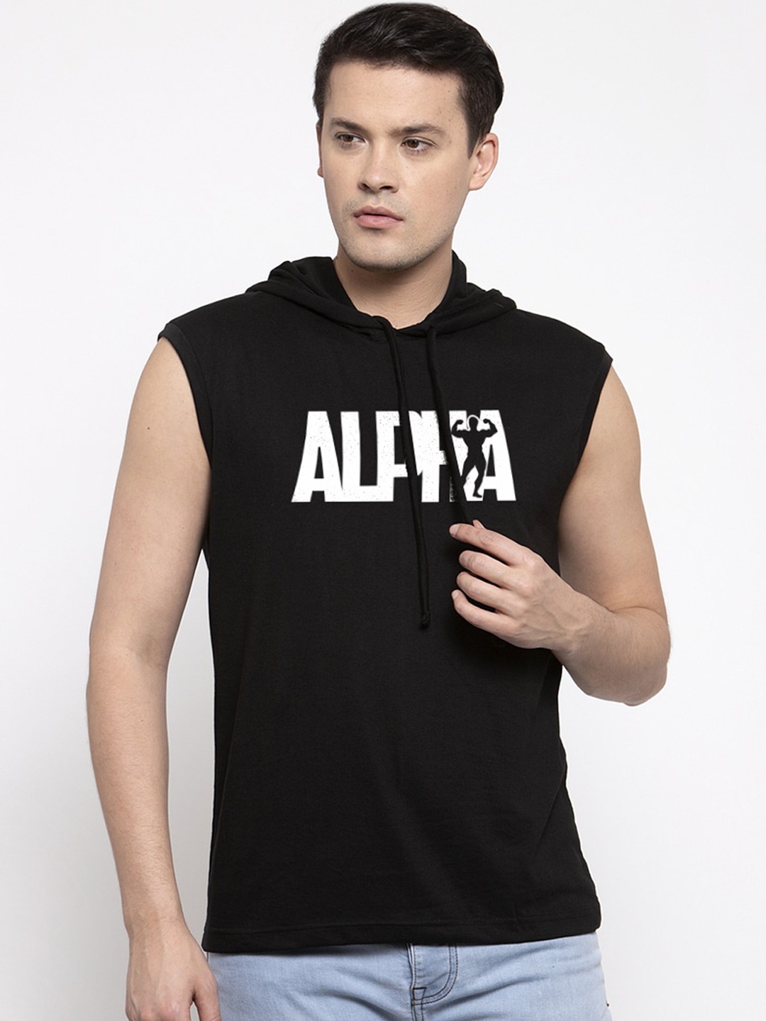 

Friskers Men Black Printed Hood T-shirt
