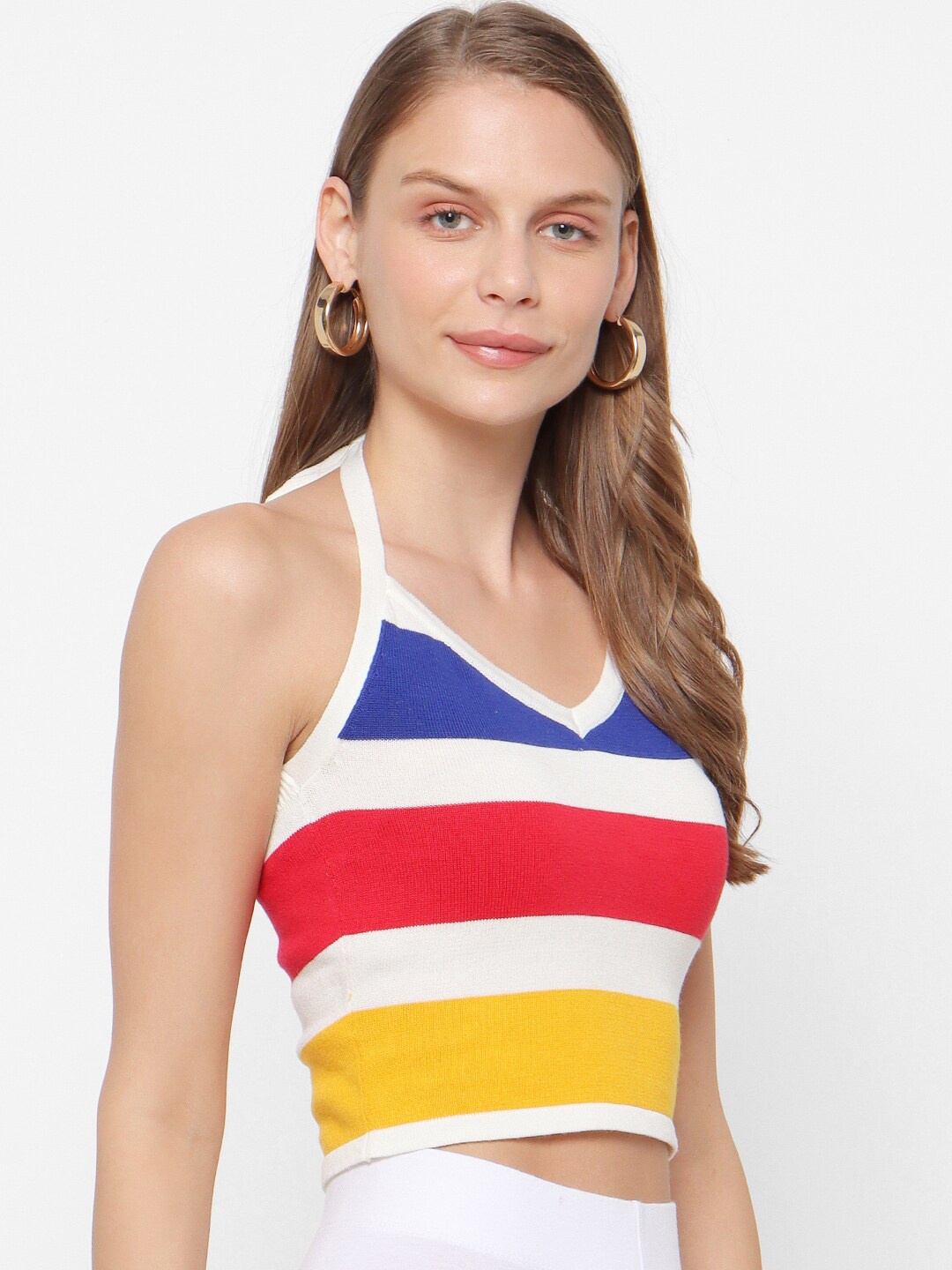 

FOREVER 21 Women Multicoloured Striped Sweater Vest, White