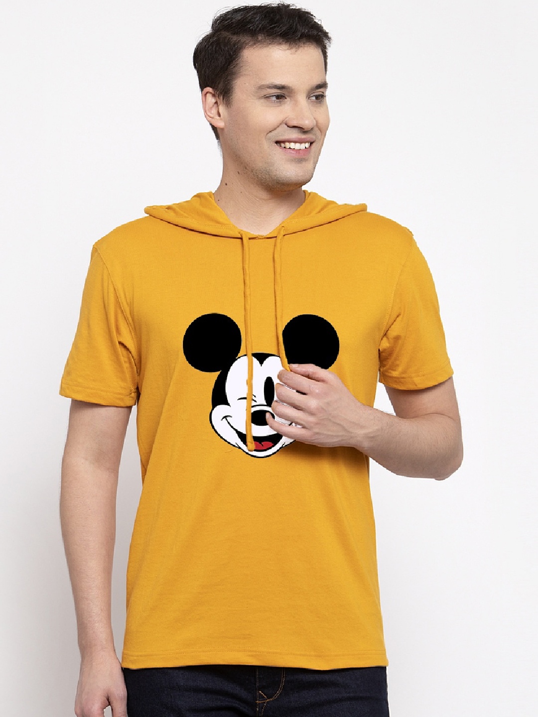 

Friskers Men Yellow Printed Hood T-shirt