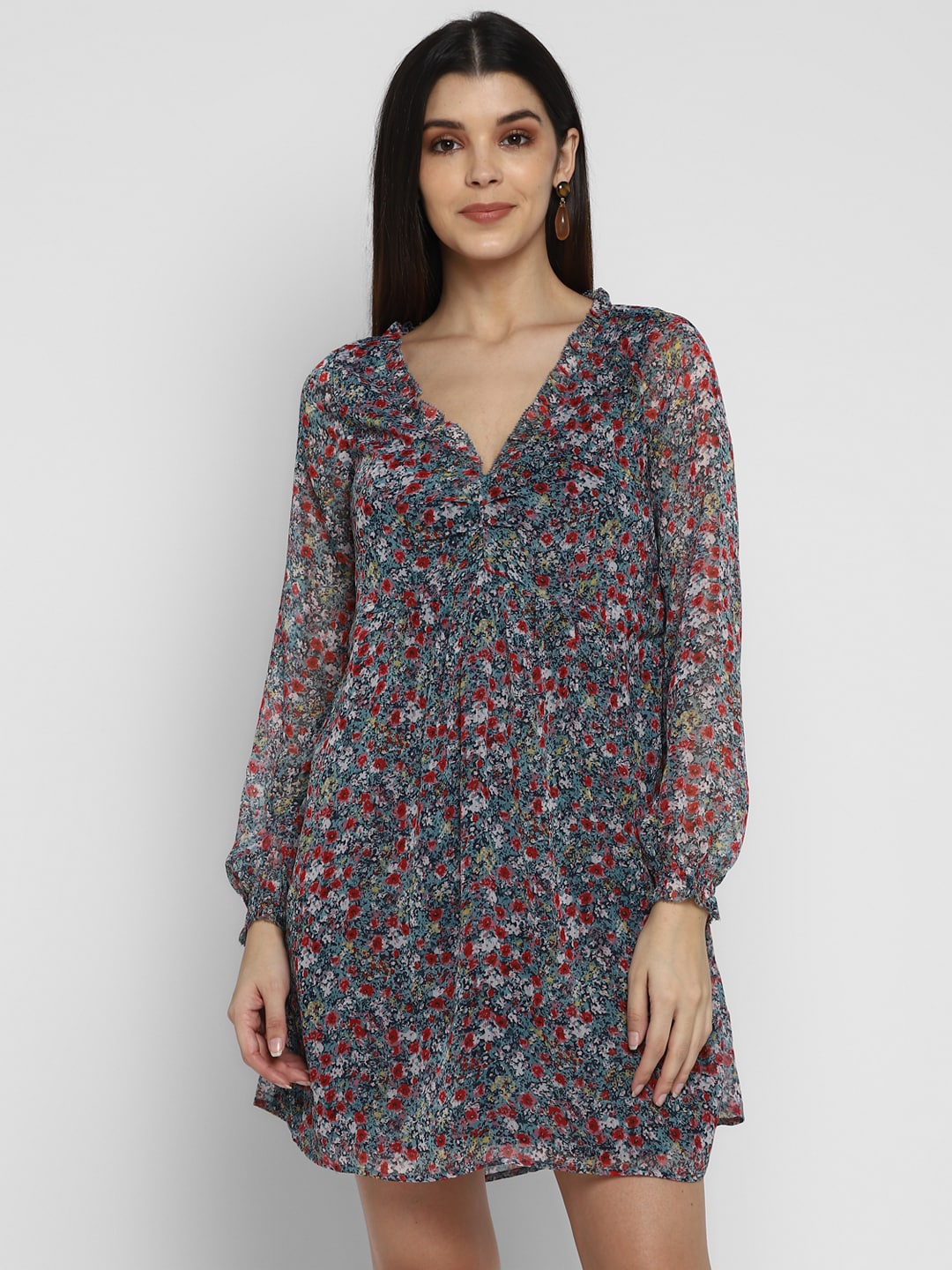

Aditi Wasan Blue V Neck Printed A-Line Dress
