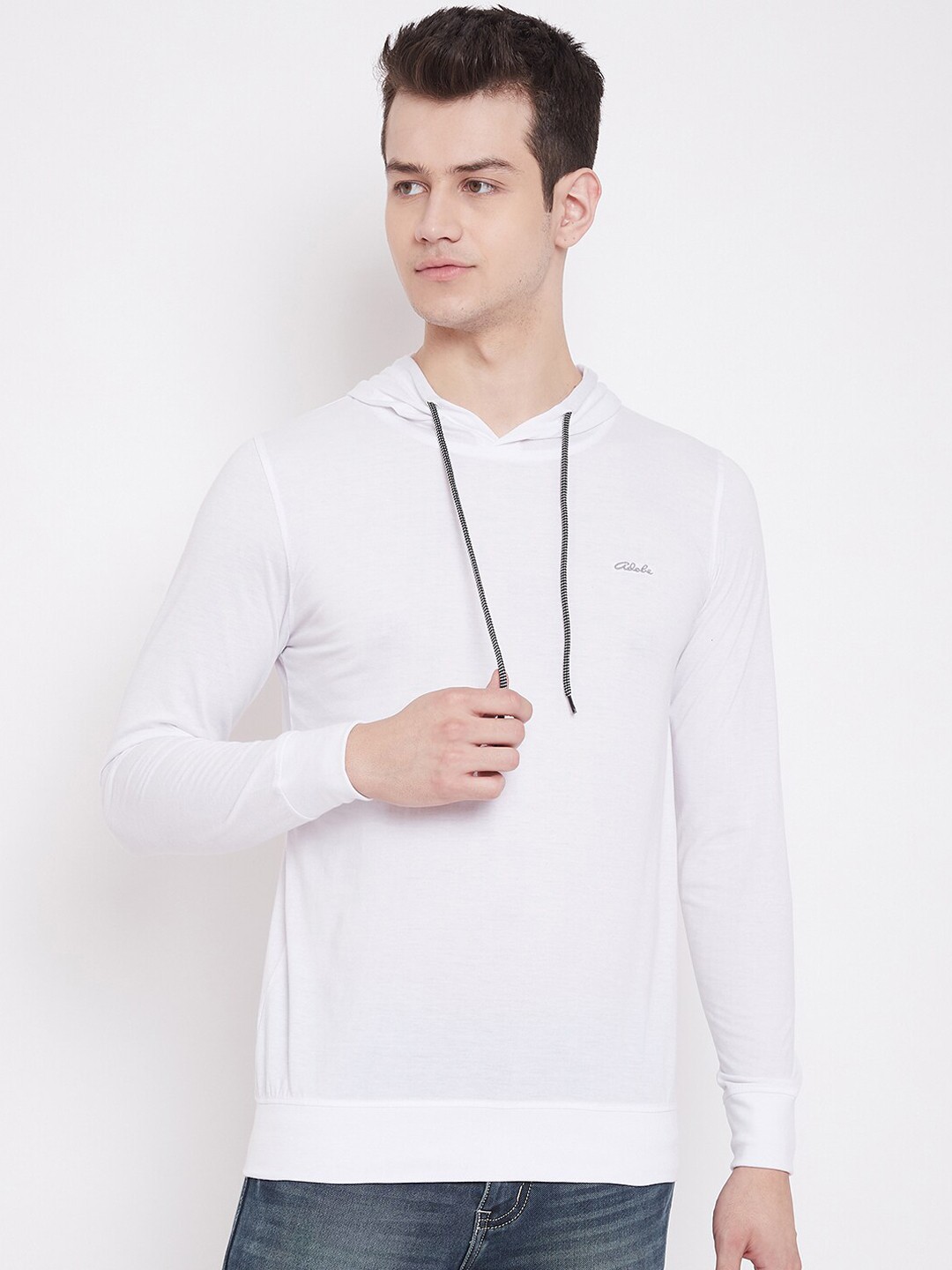 

Adobe Men White Solid Hooded Sweatshirt