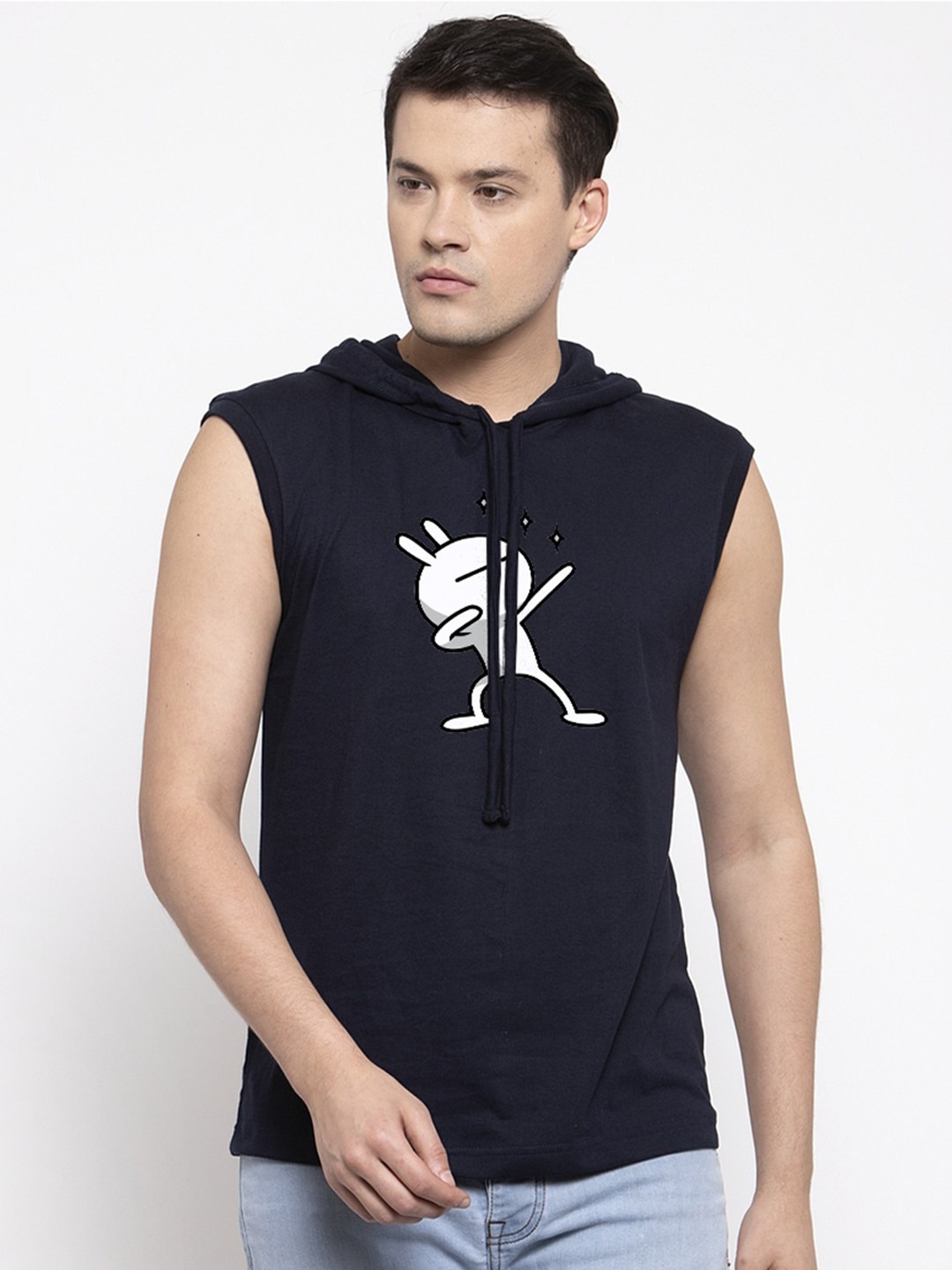 

Friskers Men Navy Blue Printed Hood T-shirt
