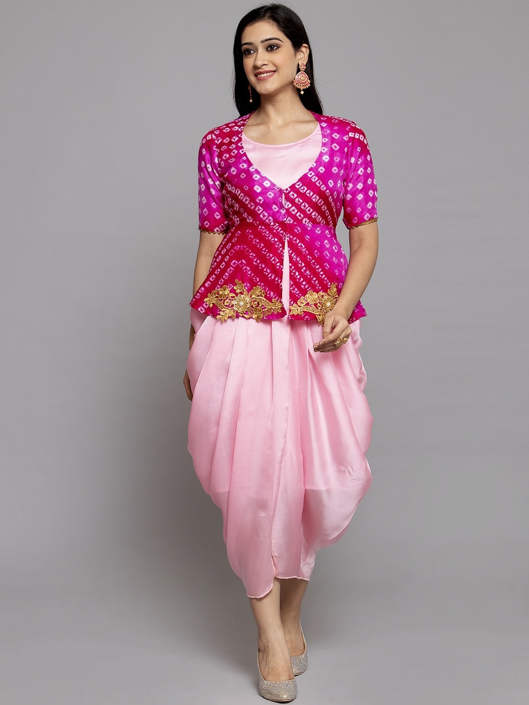 

Get Glamr Women Pink Solid Fit and Flare Dress With Jacket