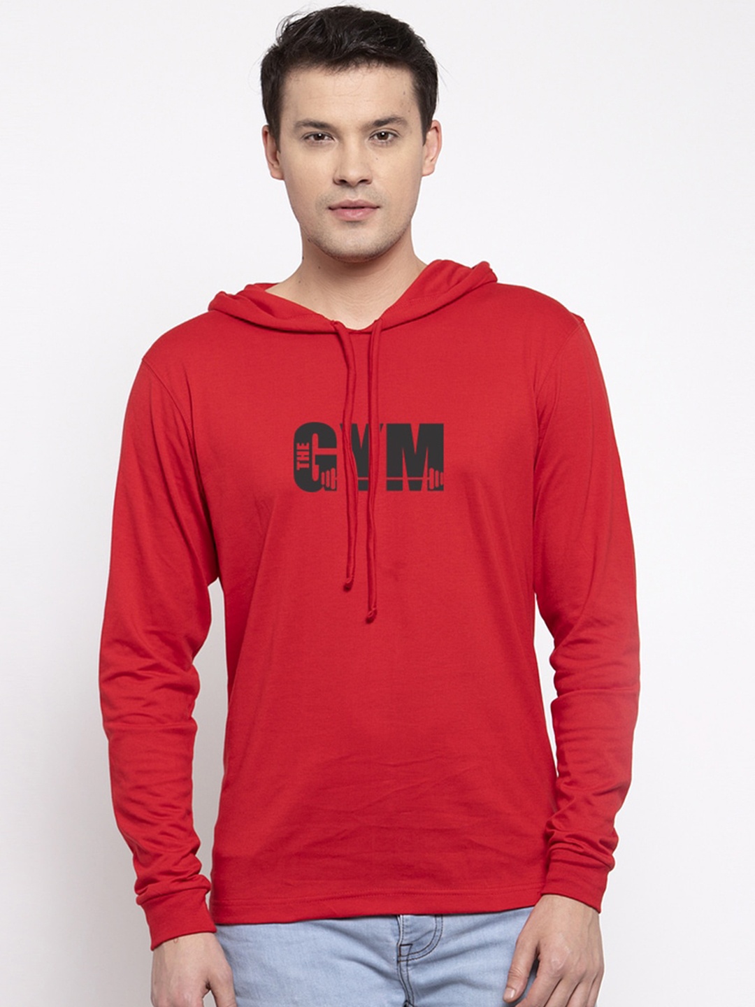 

Friskers Men Red Printed Hood T-shirt