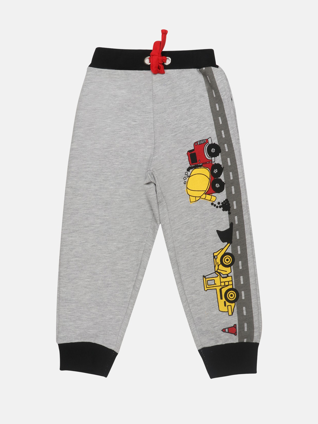

Lazy Shark Boys Grey Melange & Yellow Printed Straight-Fit Joggers