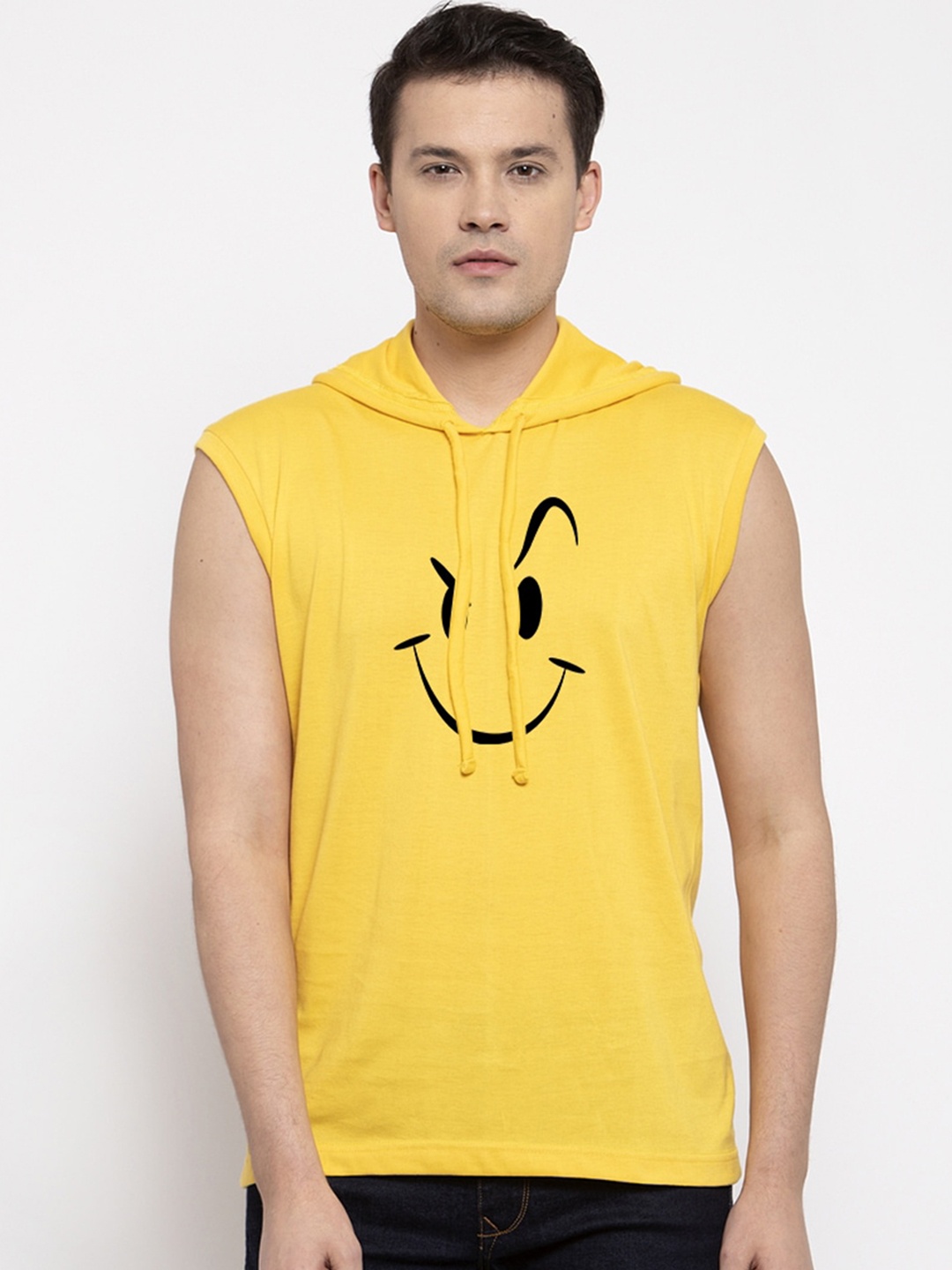 Friskers Men Yellow Printed Hood T-shirt