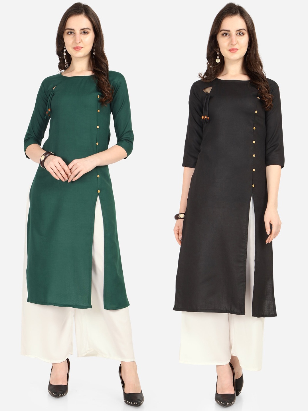 

Florence Women Pack Of 2 Solid Kurtas, Green