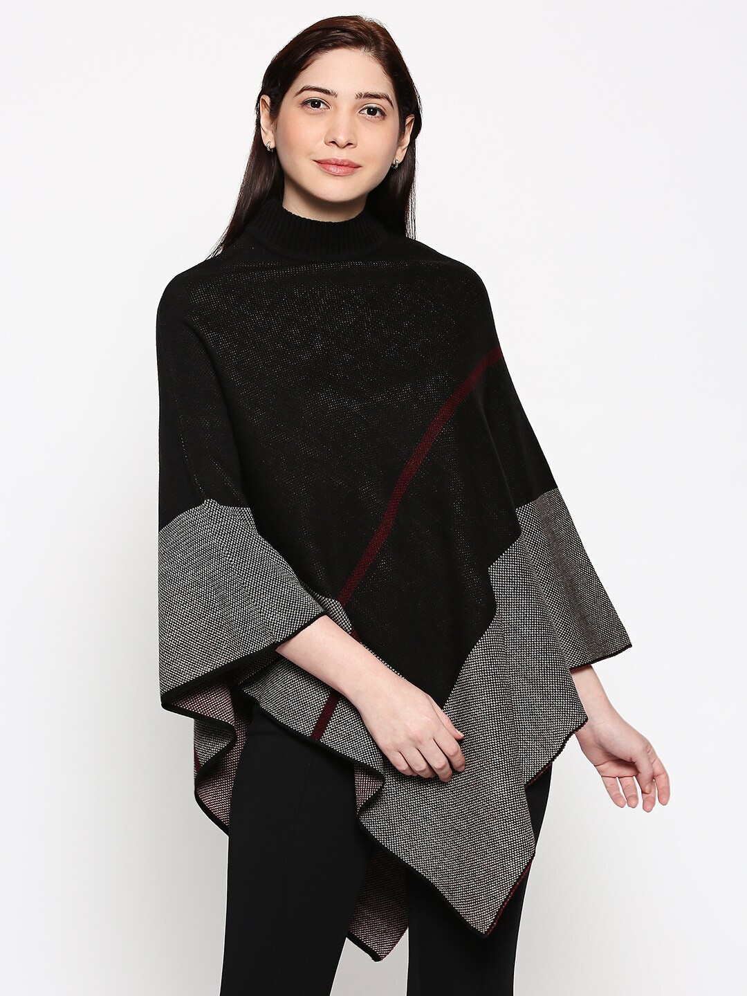 

Annabelle by Pantaloons Women Black & White Colourblocked Poncho Shrug