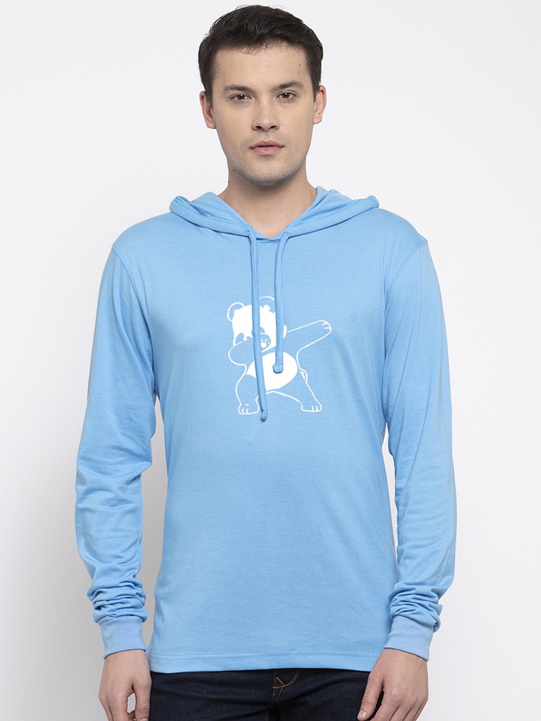 

Friskers Men Turquoise Blue Printed Hood T-shirt