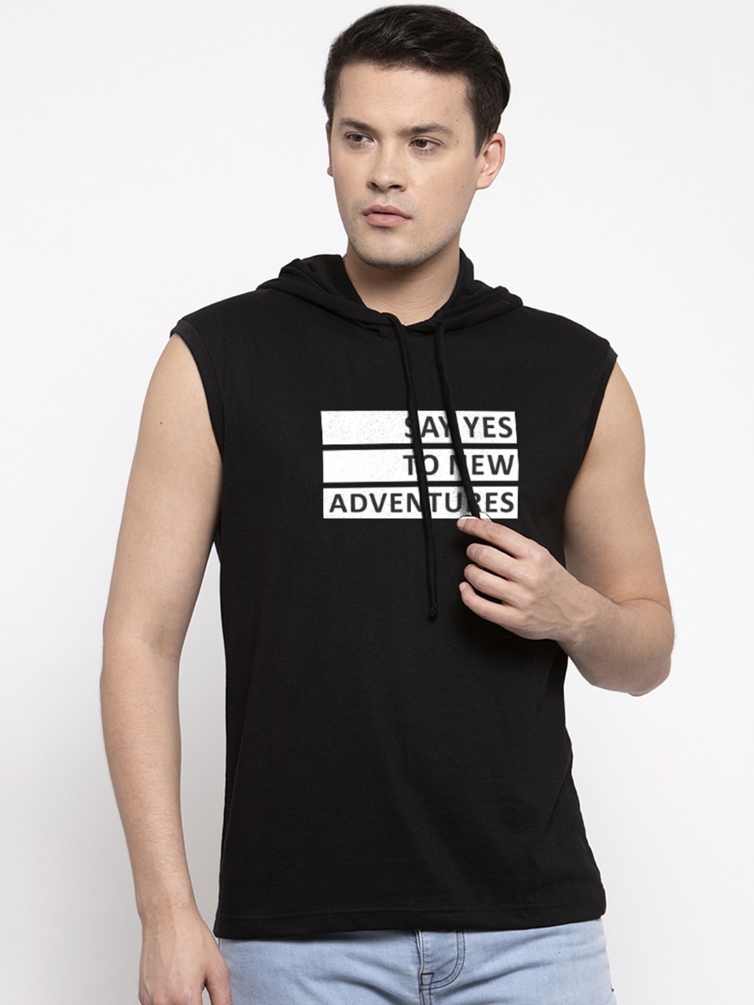 Friskers Men Black Printed Hood T-shirt
