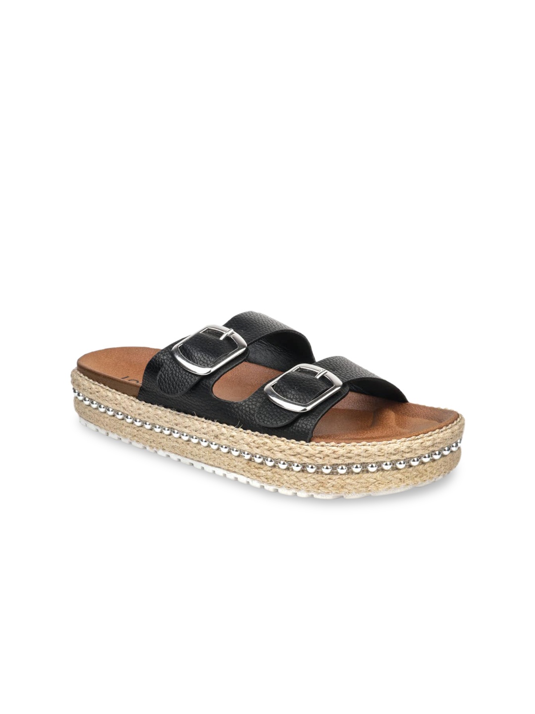 London Rag Women Black Embellished Espadrille Platforms