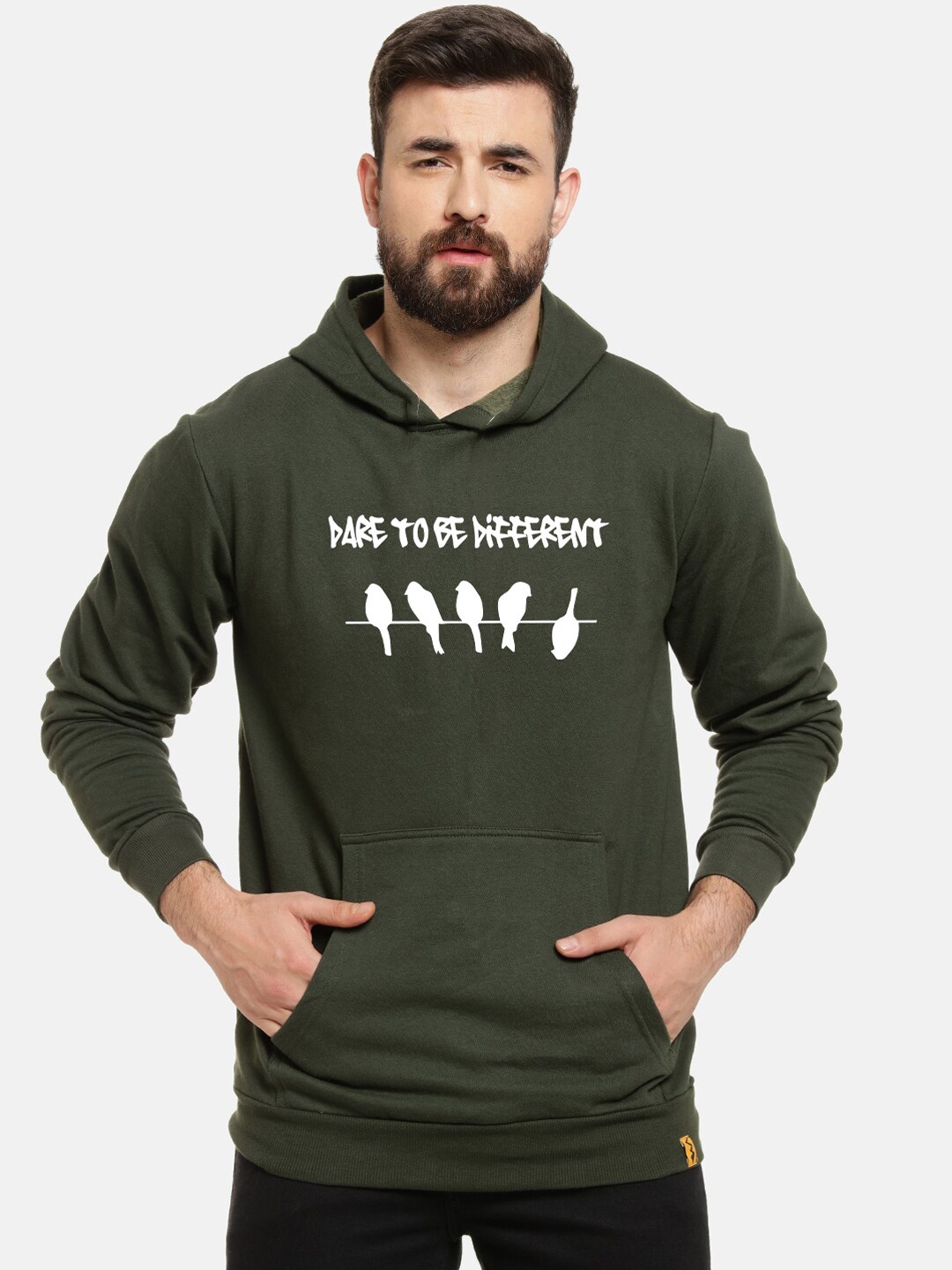 

Campus Sutra Men Green Printed Hooded Sweatshirt