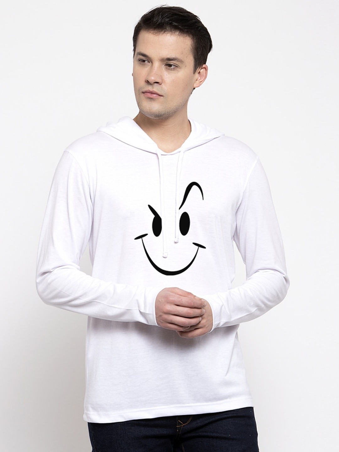 

Friskers Men White Printed Hood T-shirt
