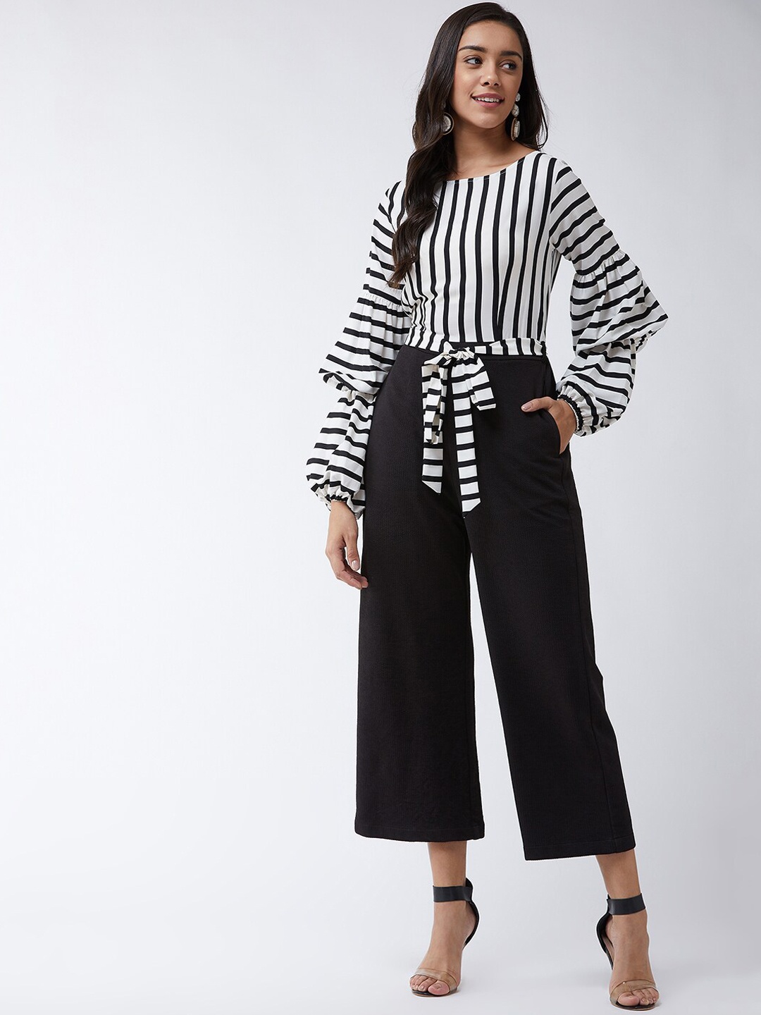 

Zima Leto Women Black & White Striped Jumpsuit
