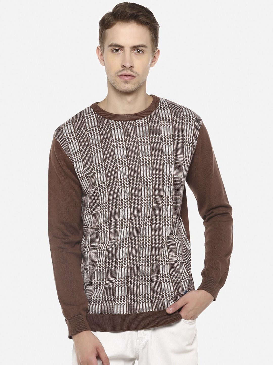 

Red Chief Men White & Brown Checked Sweater