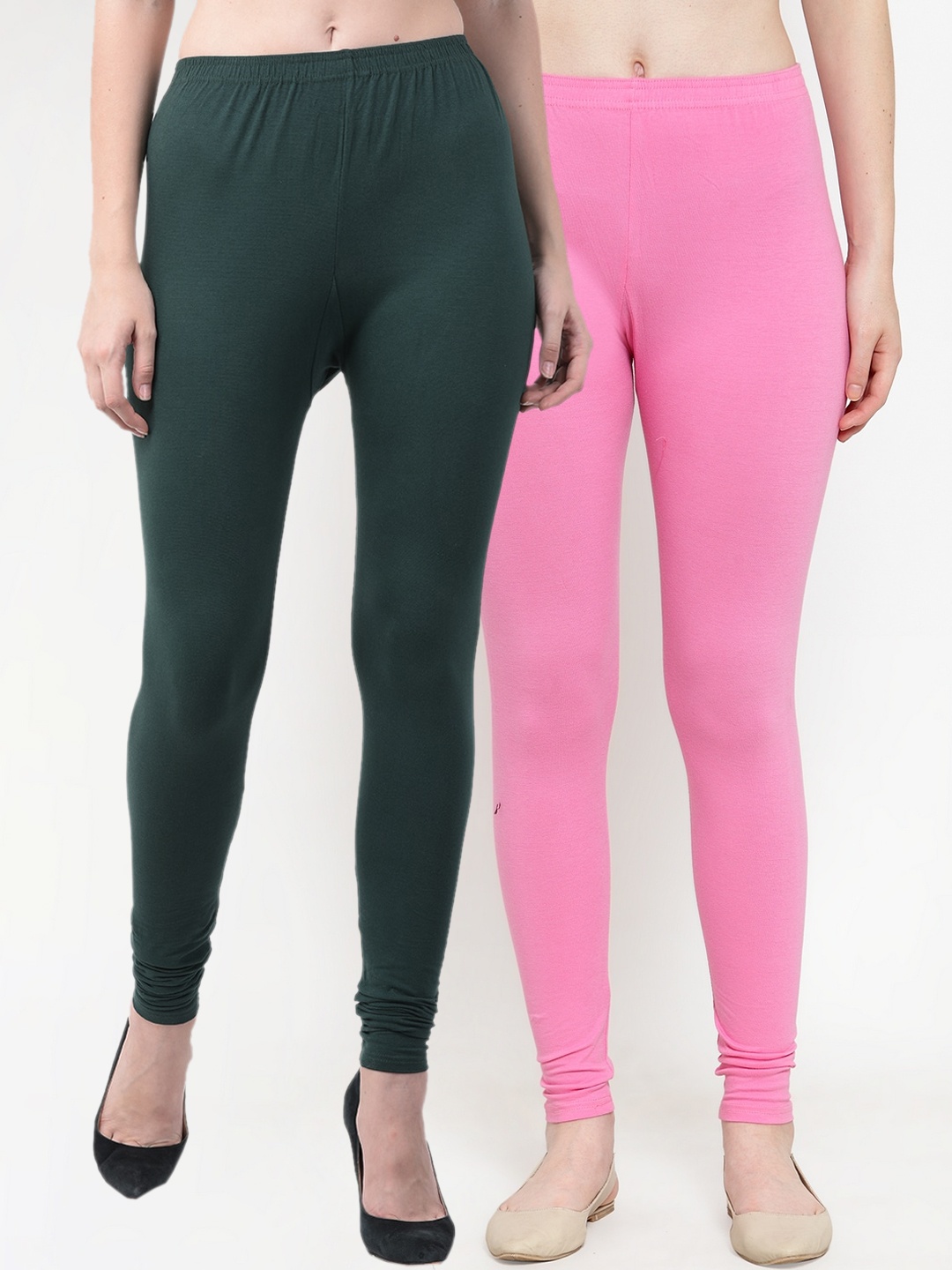 

GRACIT Women Pack of 2 Solid Churidar-Length Leggings, Pink