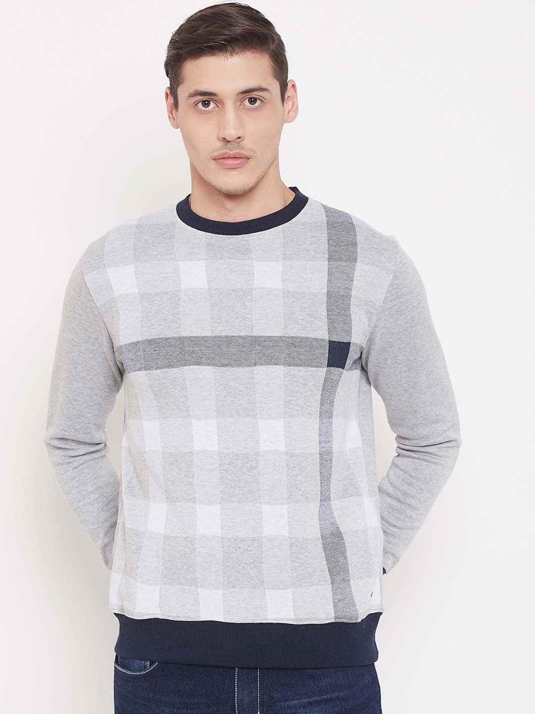 

Crimsoune Club Men Grey Checked Sweatshirt