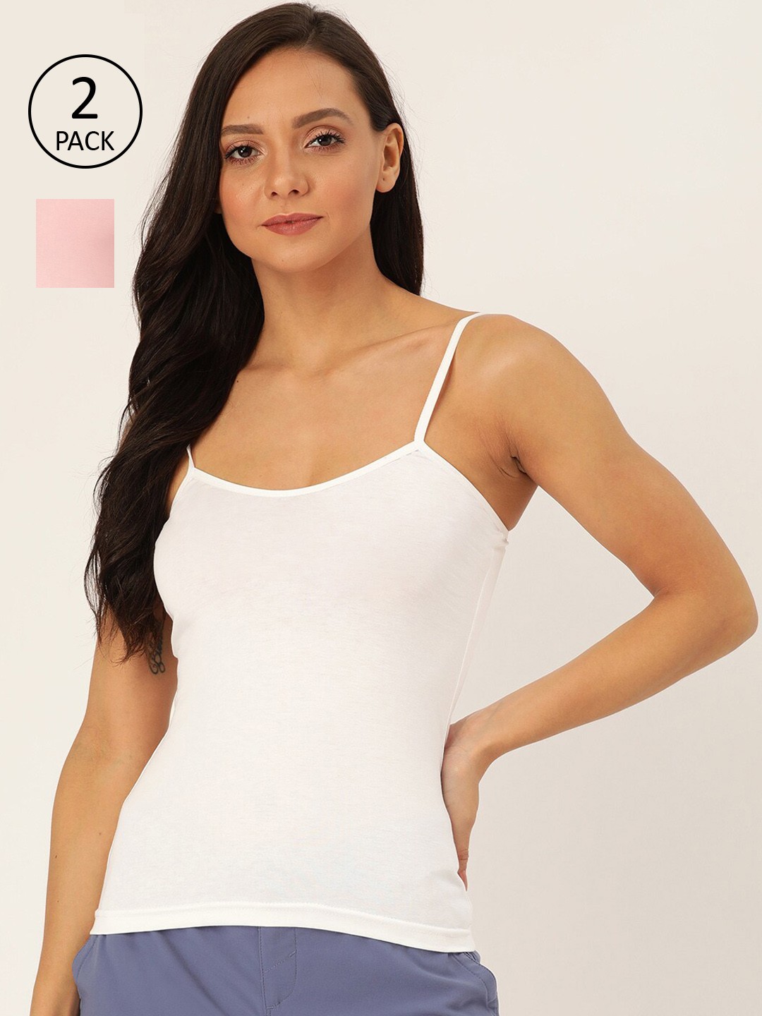 

Lady Lyka Women Pack Of 2 Solid Camisoles, White