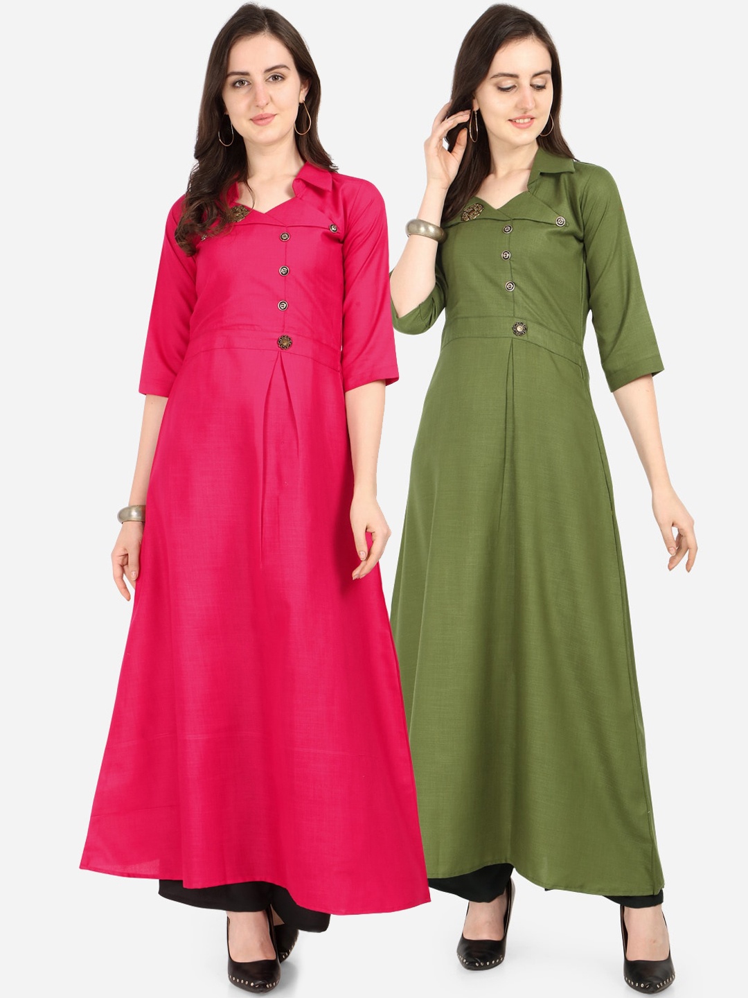 

Florence Women Green & Pink Solid A-Line Kurta
