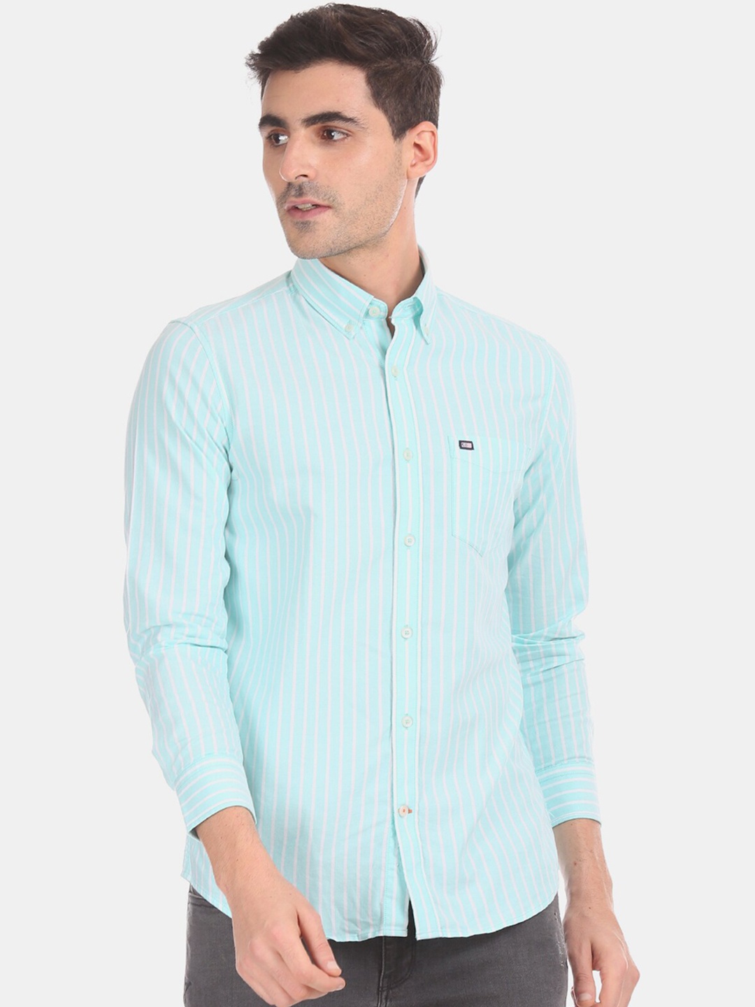 

Arrow Sport Men Turquoise Blue & White Regular Fit Striped Casual Shirt