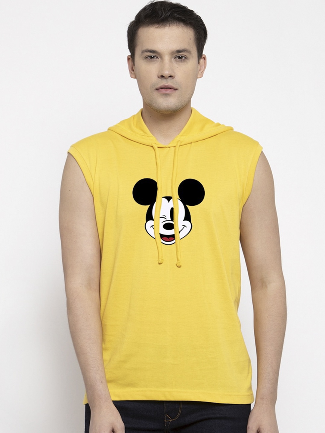 

Friskers Men Yellow Printed Hood T-shirt