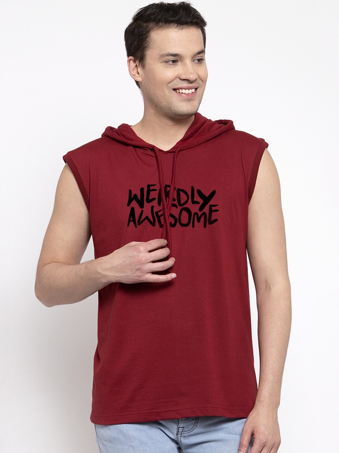 

Friskers Men Maroon Printed Hood T-shirt
