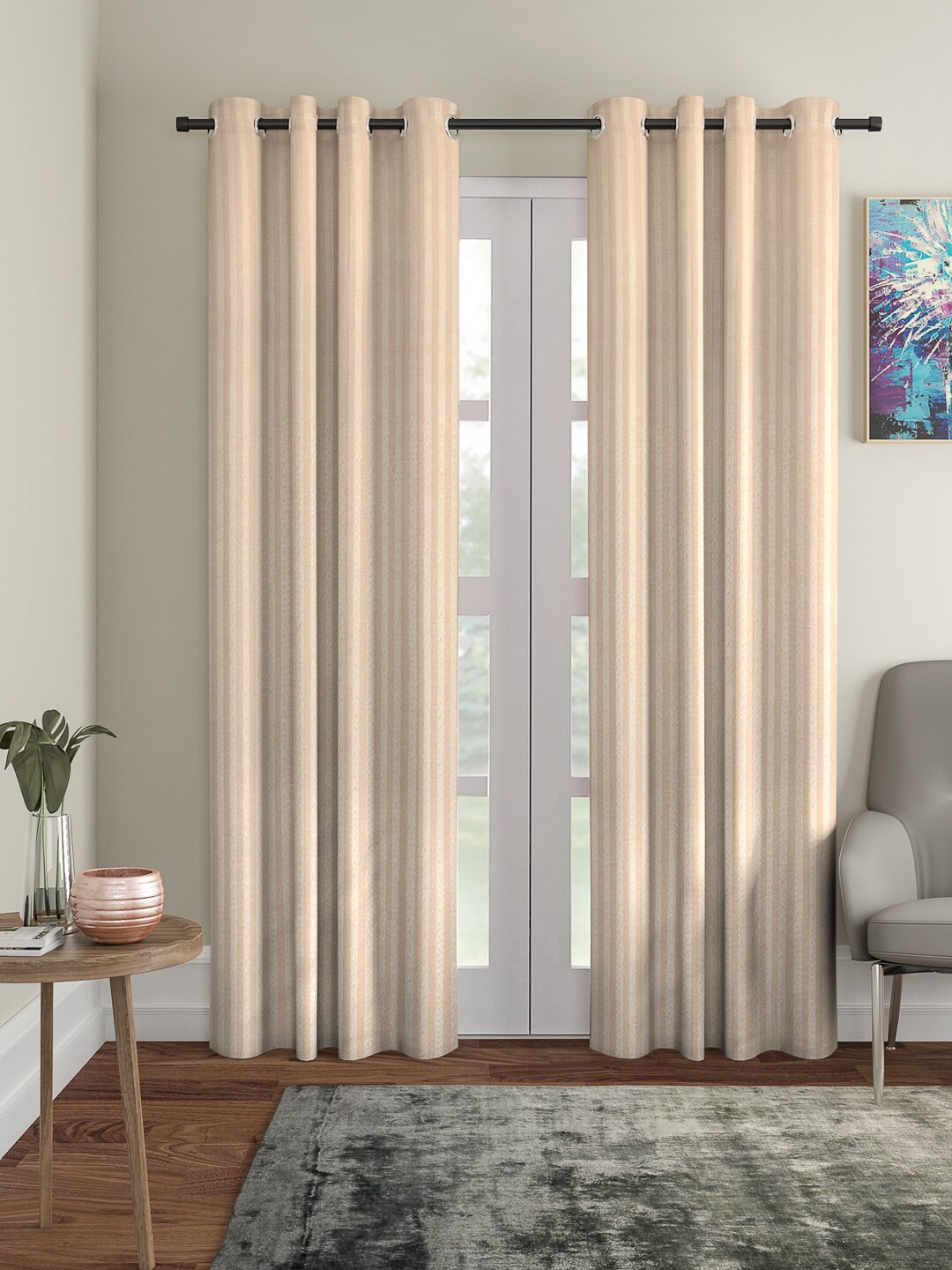 

ROMEE Set of 2 Beige Striped Room Darkening Door Curtains