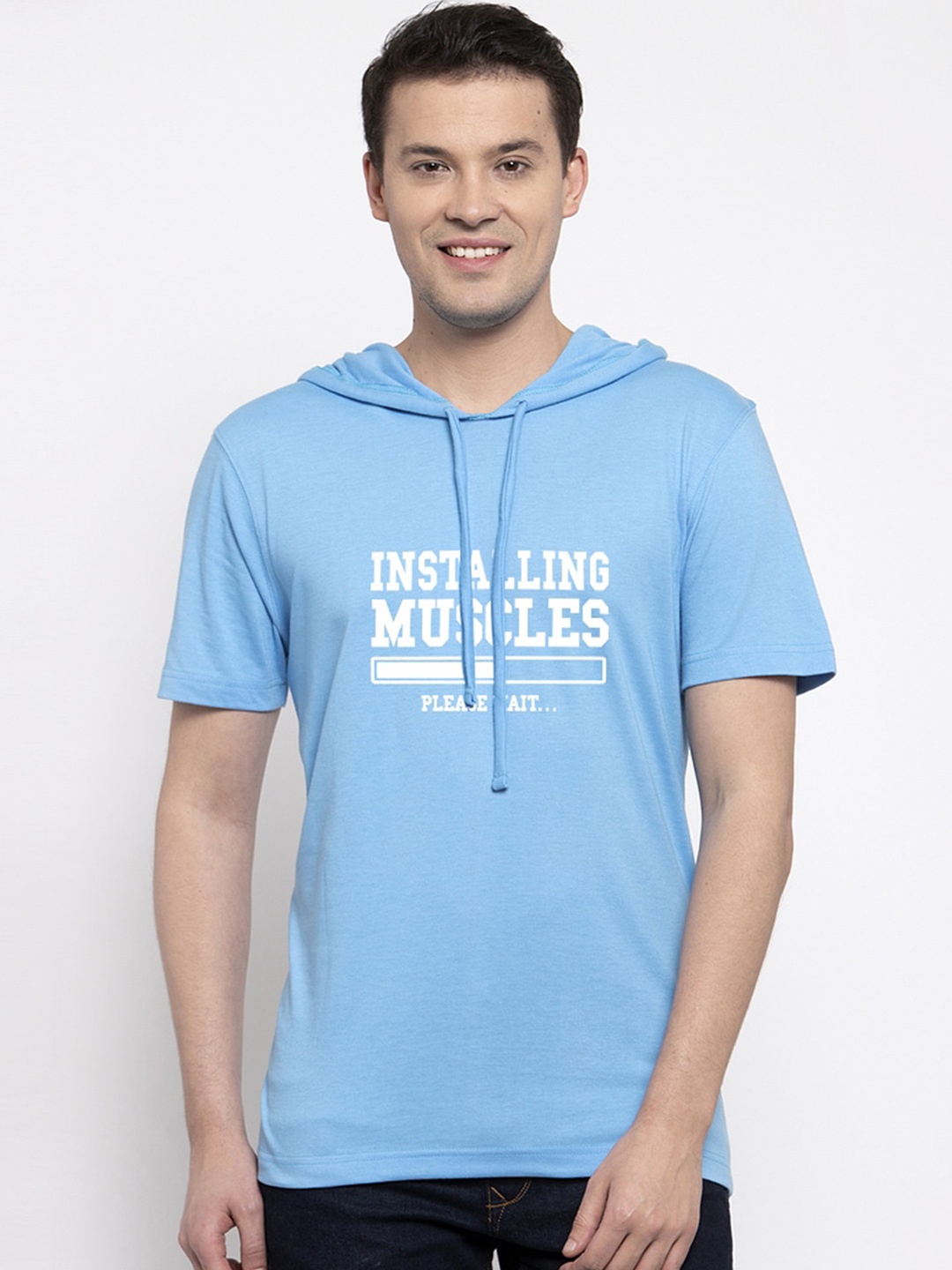 

Friskers Men Blue Printed Hood T-shirt