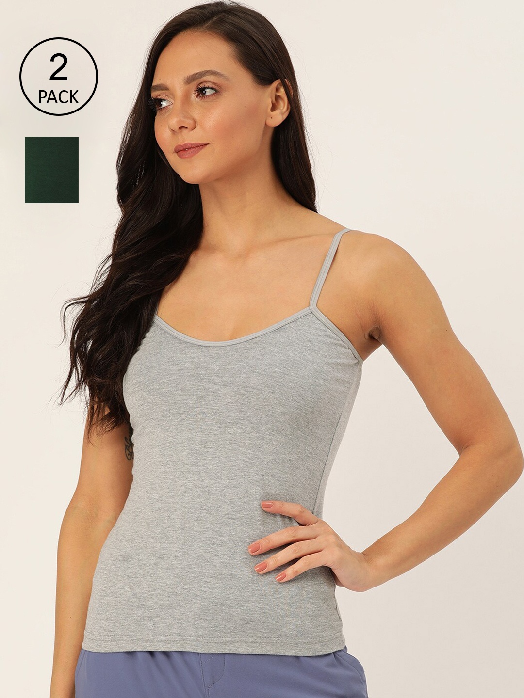 

Lady Lyka Women Pack of 2 Solid Camisoles, Grey melange