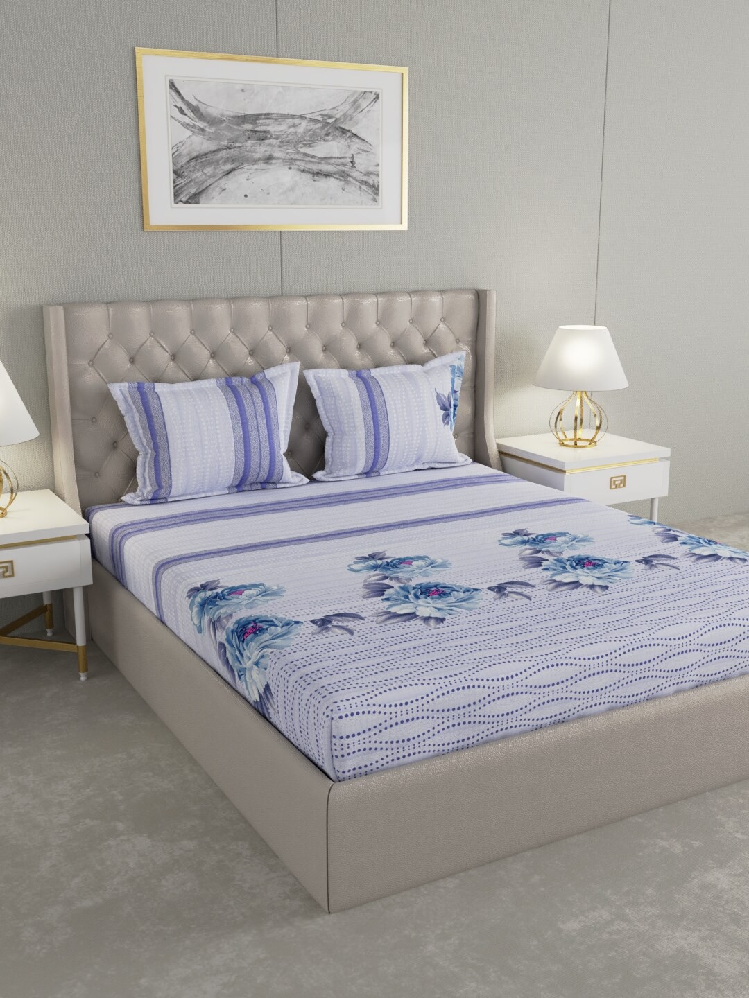 

Raymond Home Blue & White Floral Print 200 TC Double Bedsheet with 2 Pillow Covers